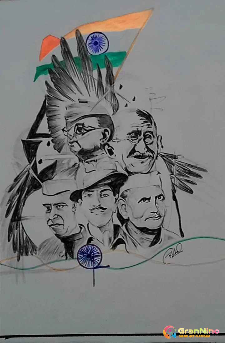 Painting Of Freedom Fighters Sketch Art By Richa Size