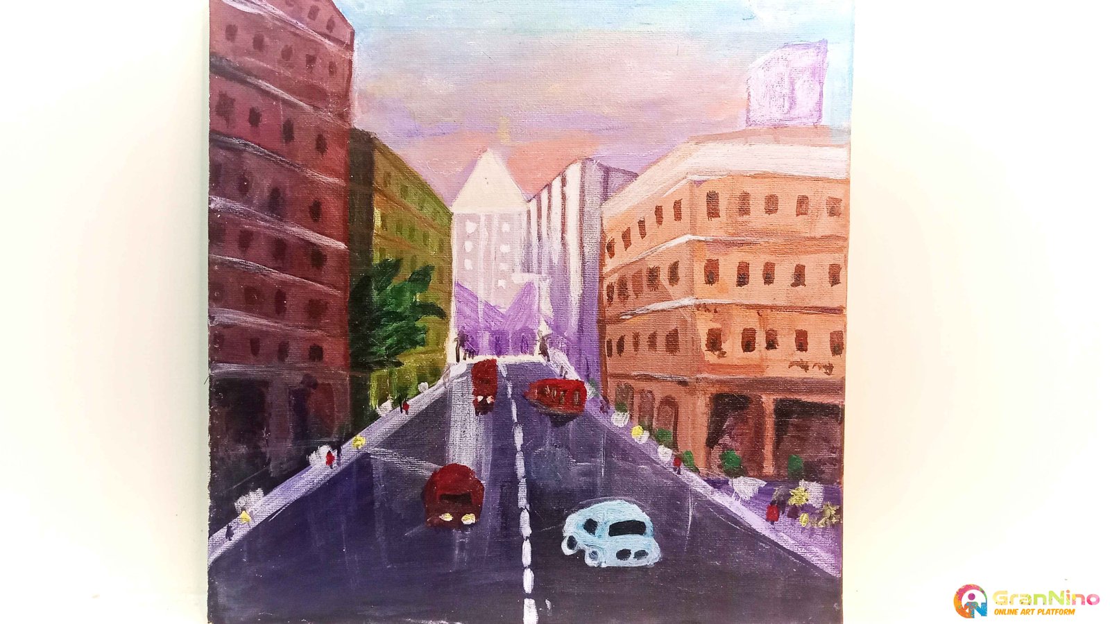 Painting Of Acrylic Painting Of A City Area In Acrylic