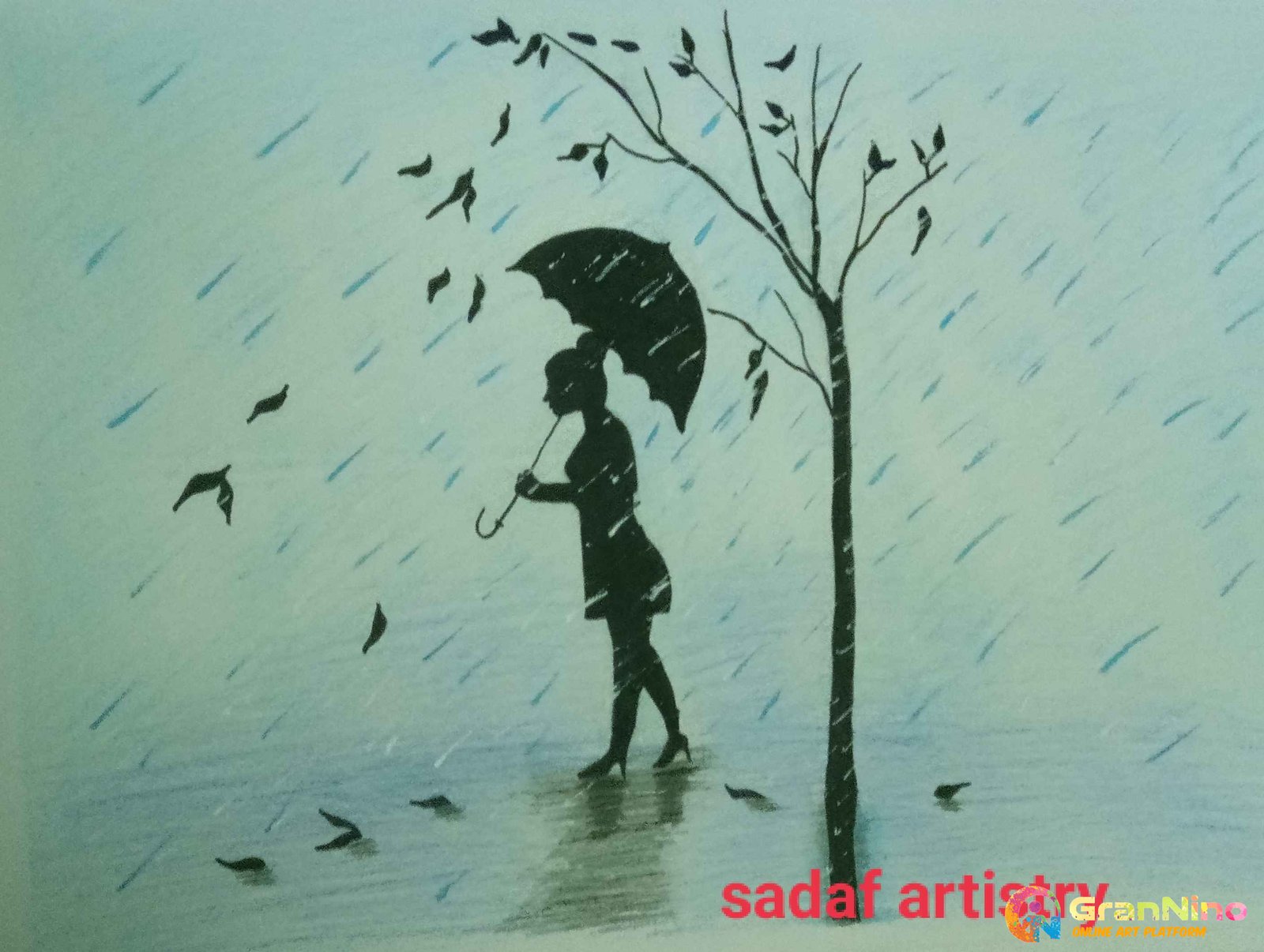 Watercolor Painting Rain And Leaves Fall Image Please Do