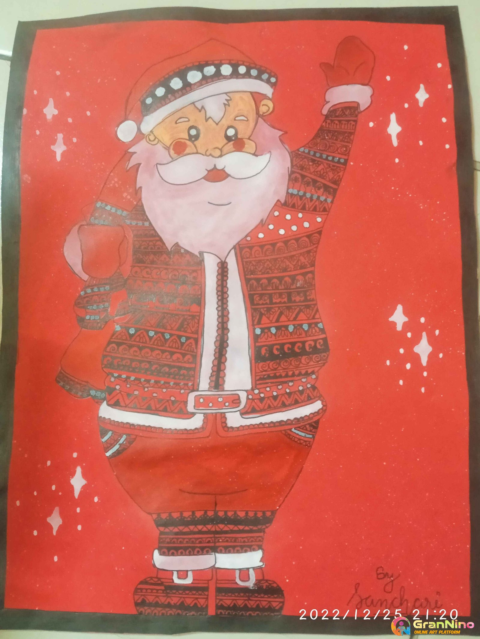 Painting Of Santa Claus With Mandala In Painting Size 20