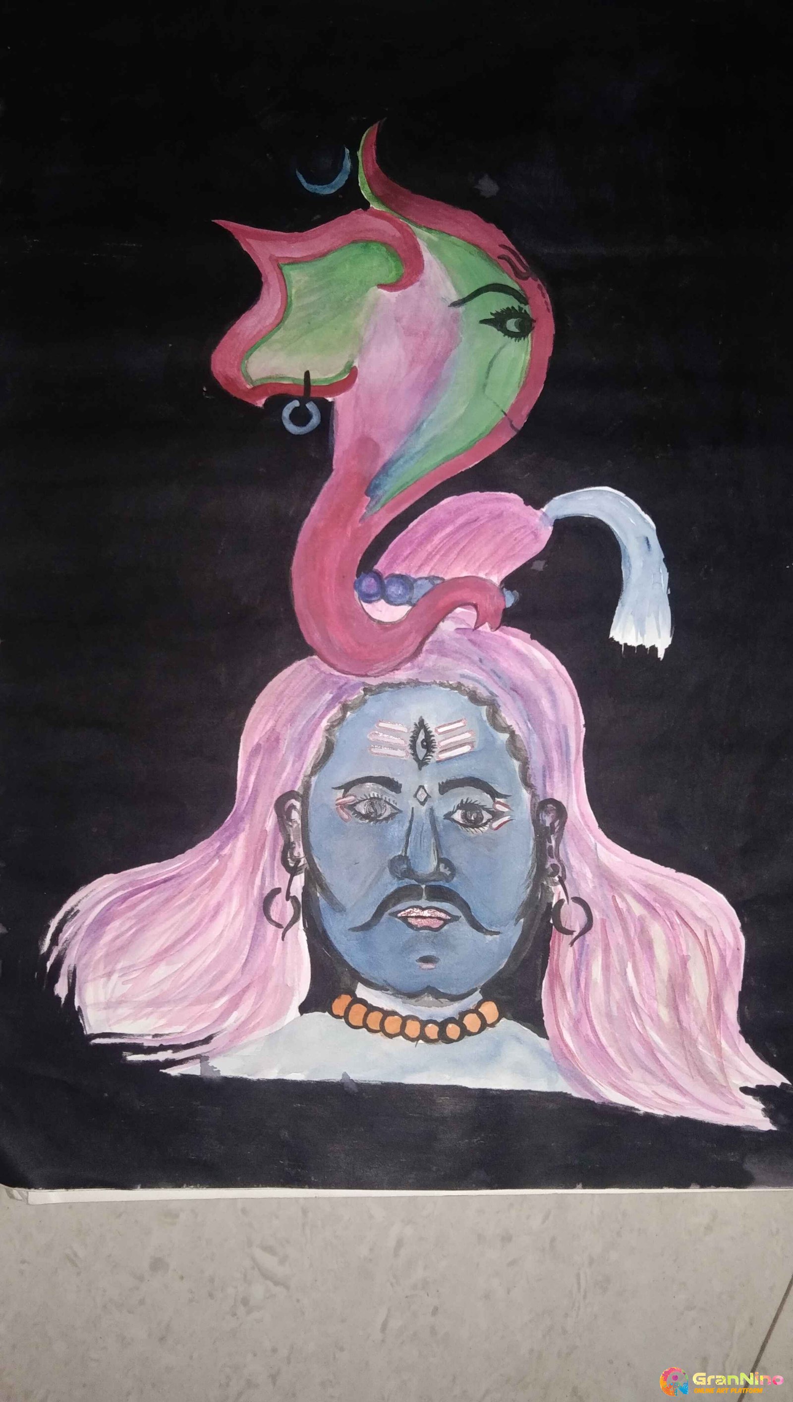 Painting Of Shiva Ganesha In Sangam Shettigar Size A4 Sq