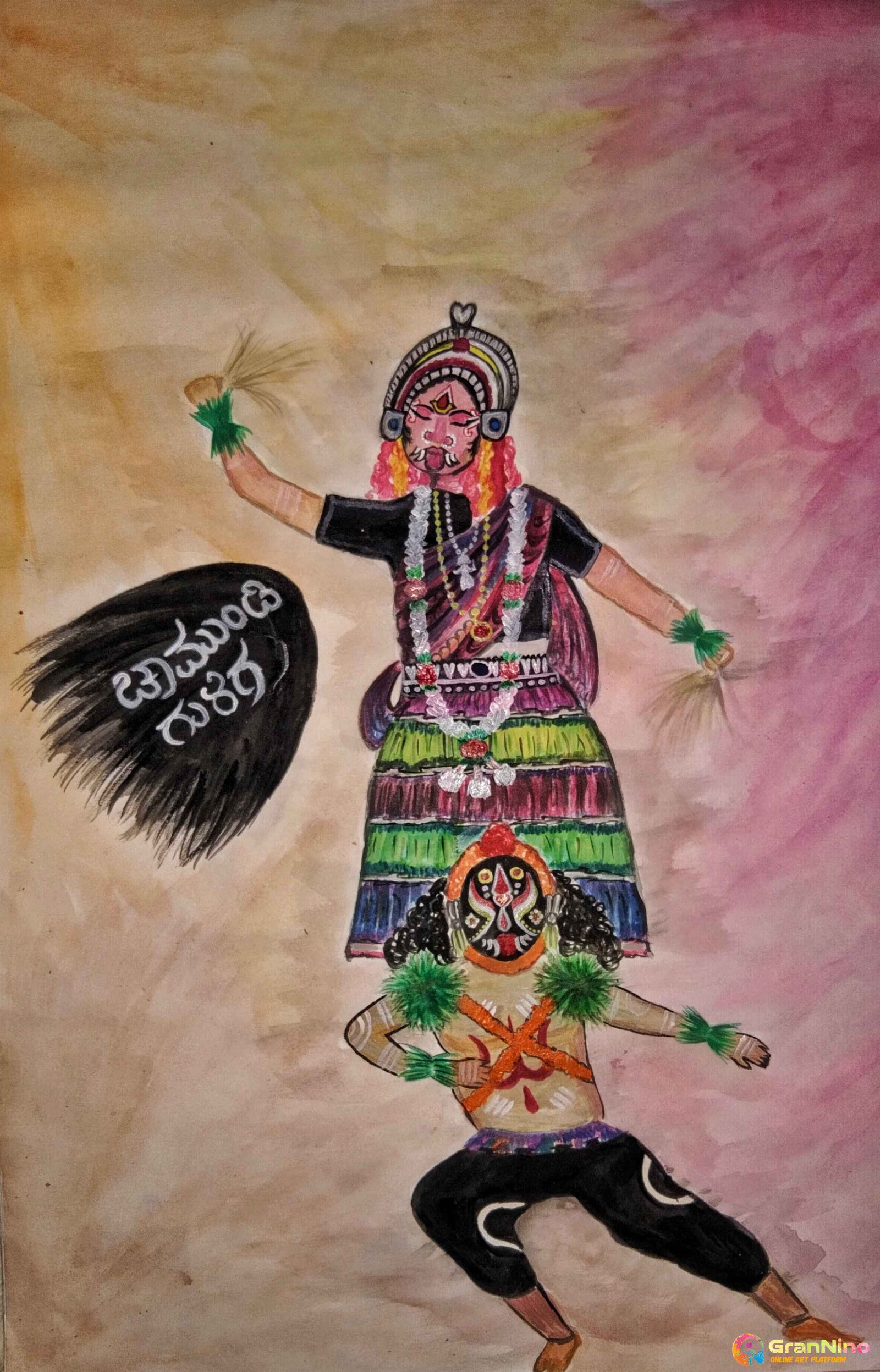 Painting Of Guliga Chamundi Drawing In Sangam Shettigar