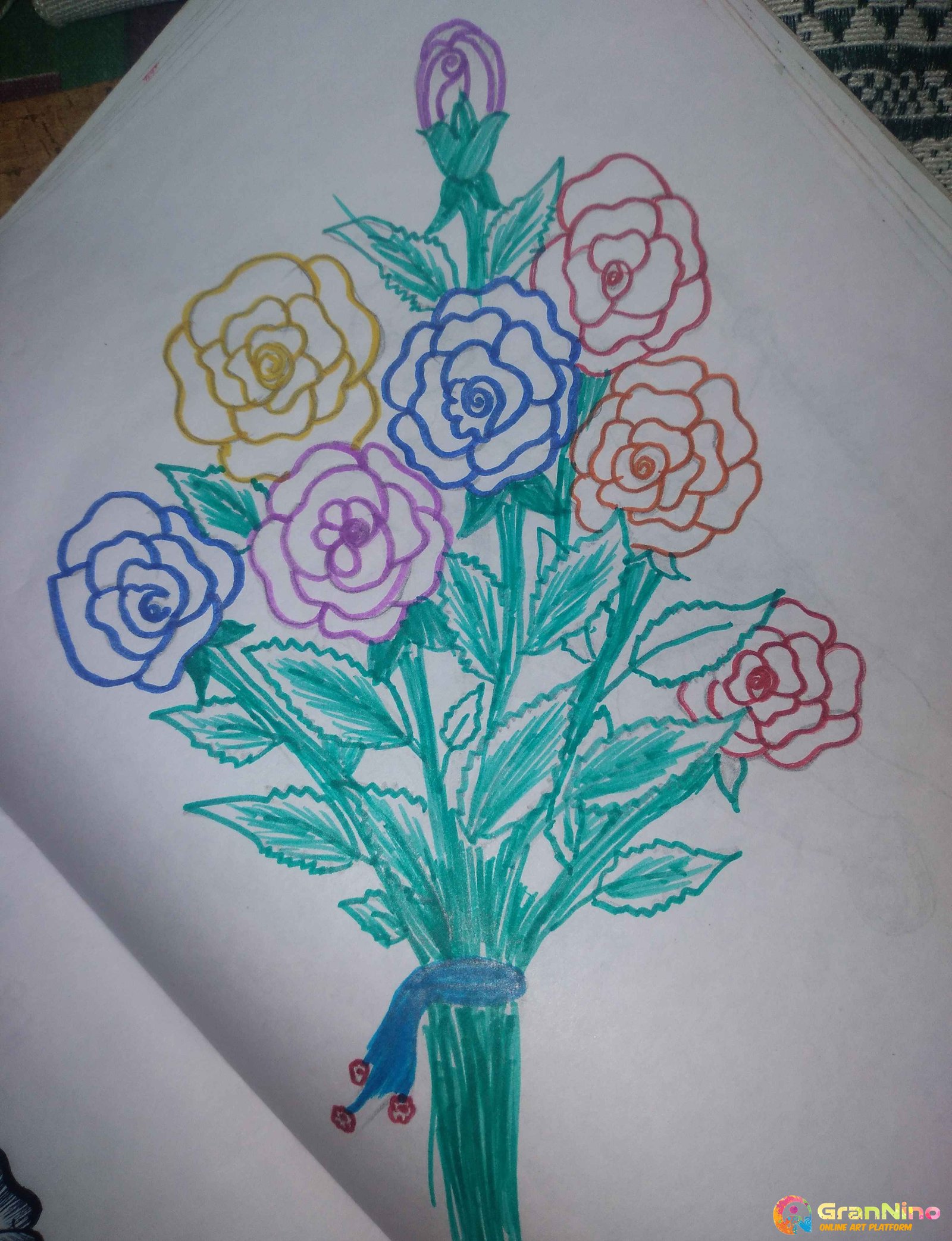 Painting Of A Rose Bucket In Paper Work Size A4 Size Paper