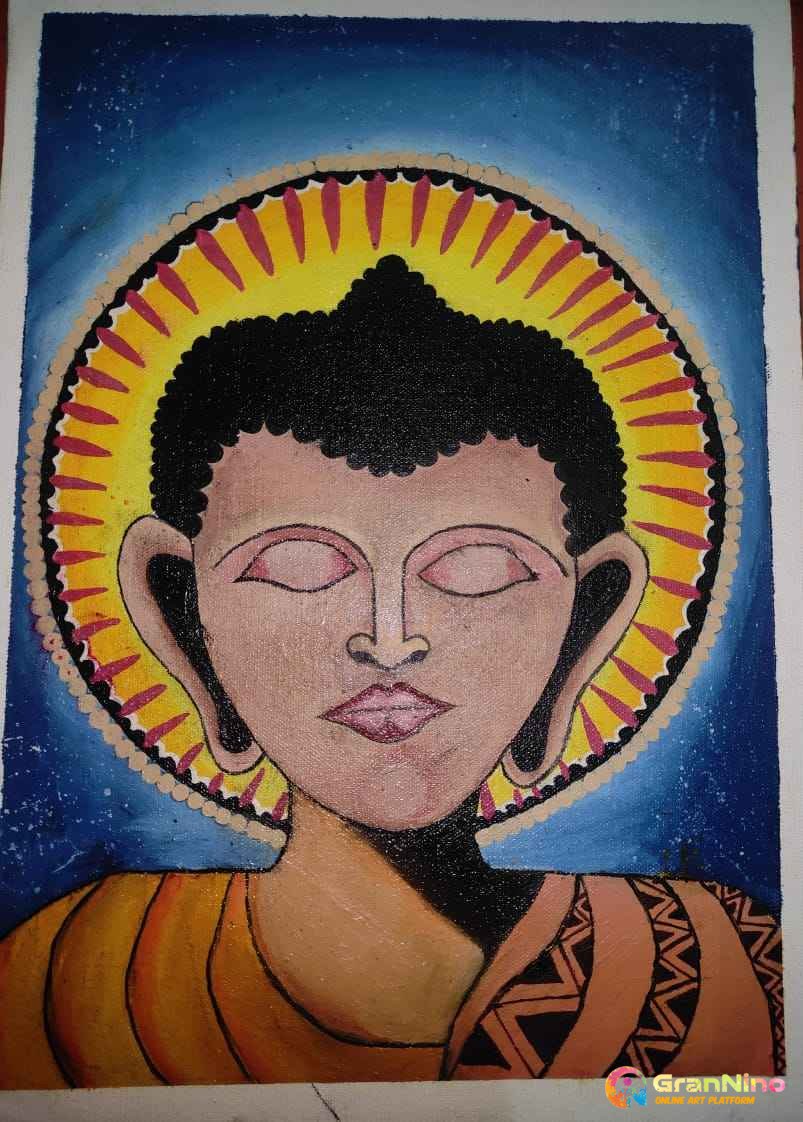 Painting Of Gautam Buddha In Canvas Painting Size 16cm