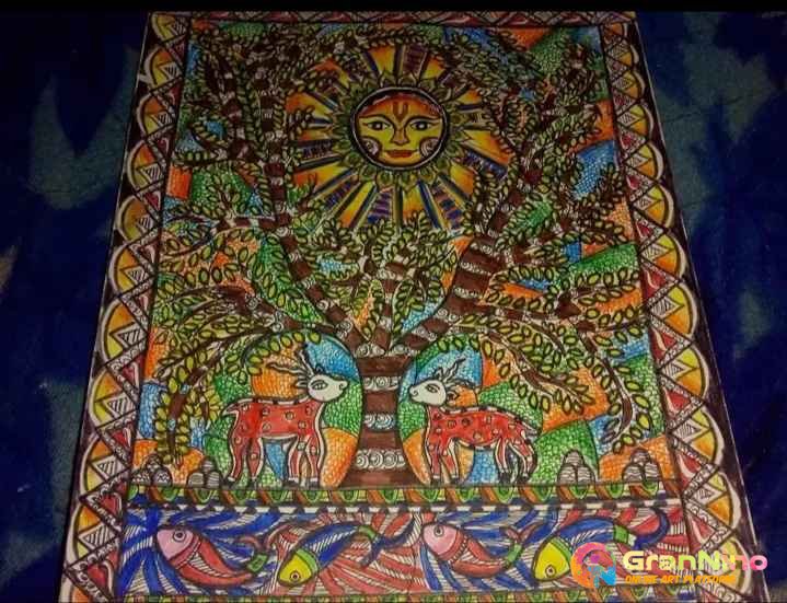 Painting Of Madhubani Tree Of Life In Pencil Colour Size