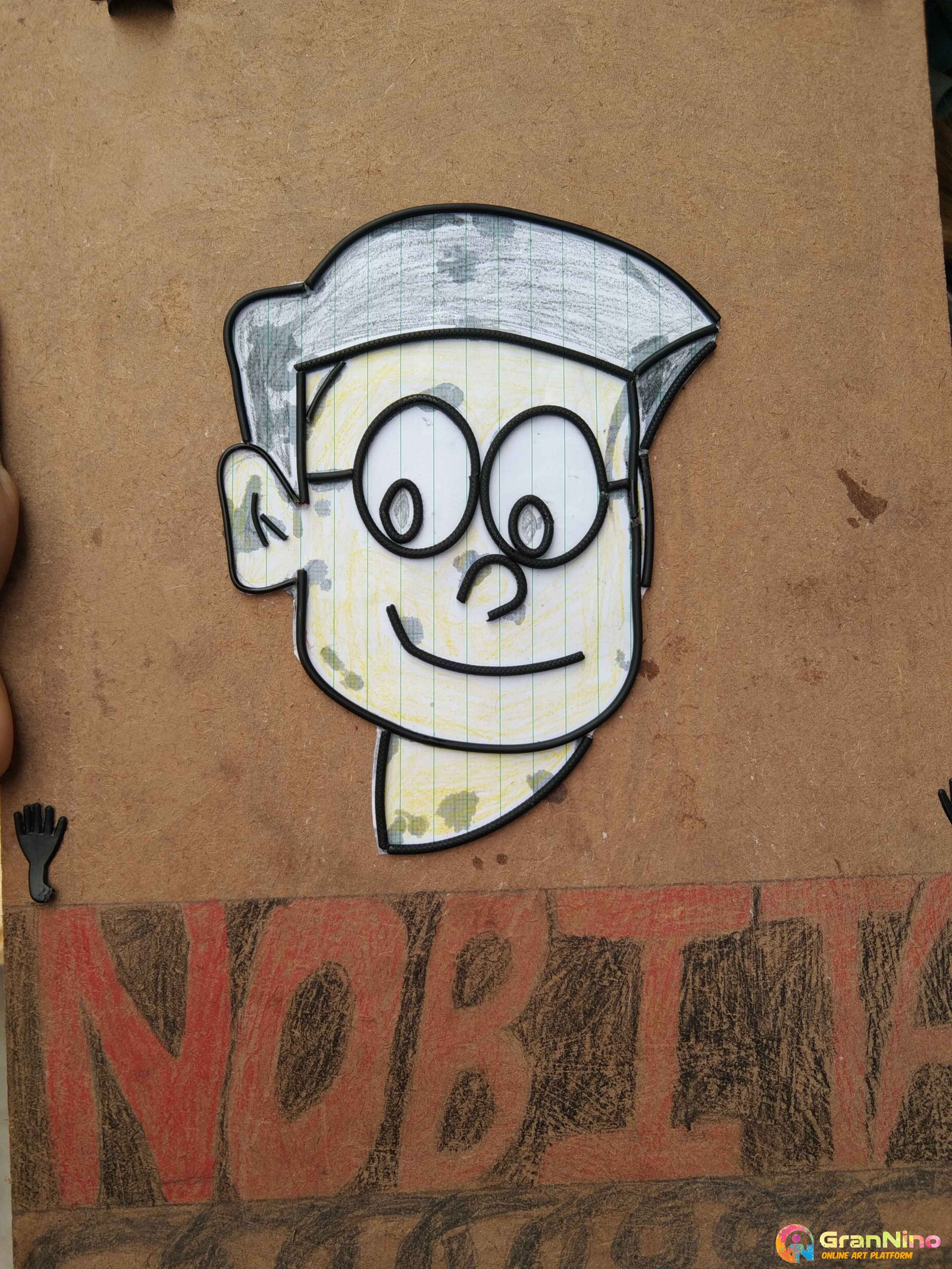 Nobita Wire Scuplture With Earphone Wire