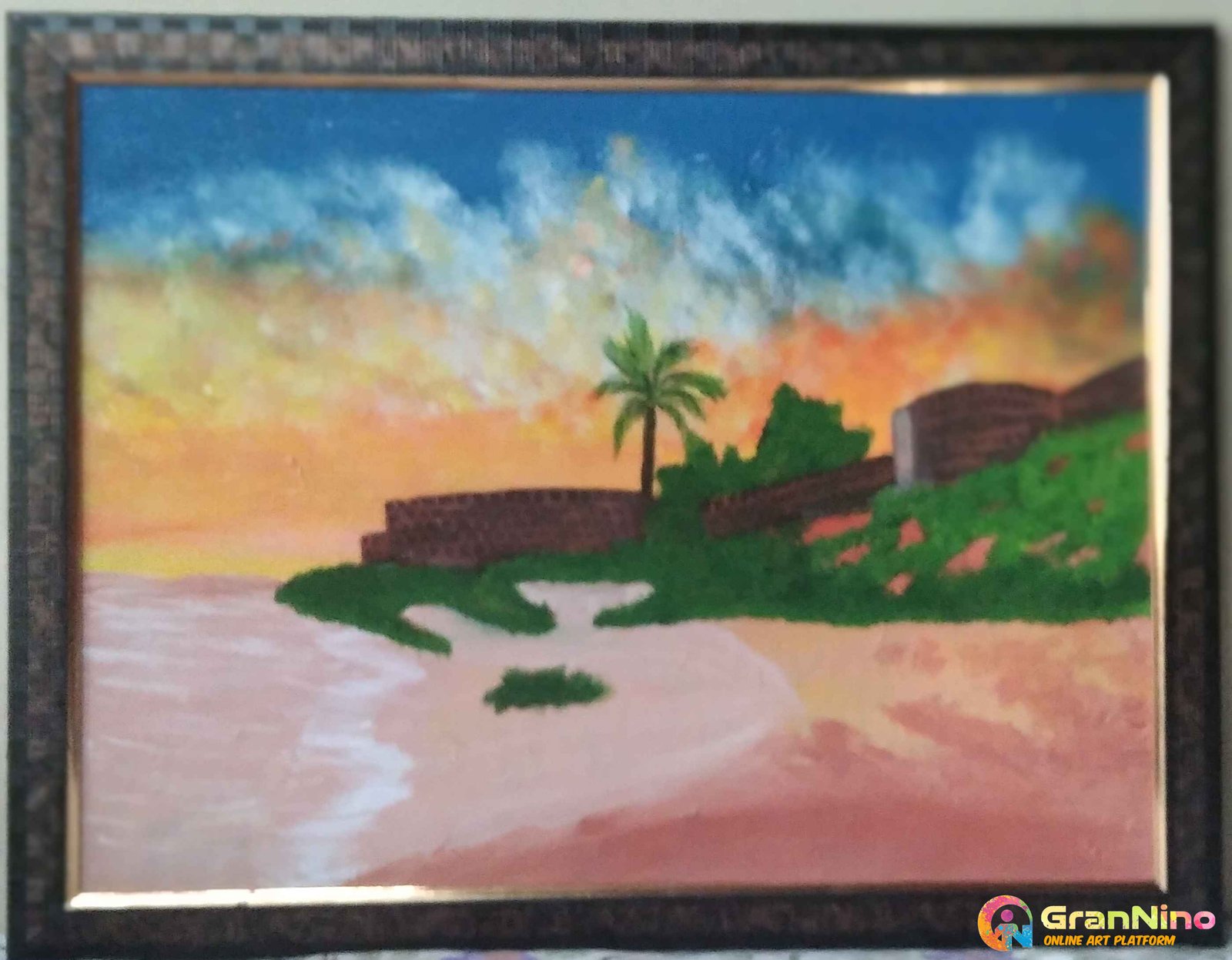 Painting Of Beach Sunset Scape In Arcylic Size 45cm 55cm