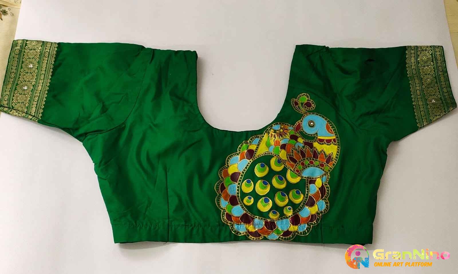 Fabric Painting Series 005 Peacock In Madhubani Art Style