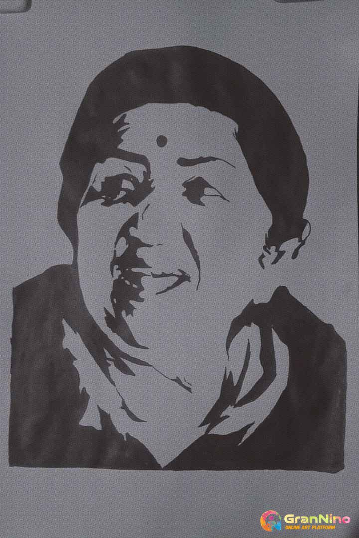 Painting Of Stencil Art Of Lata Manageshkar Lata