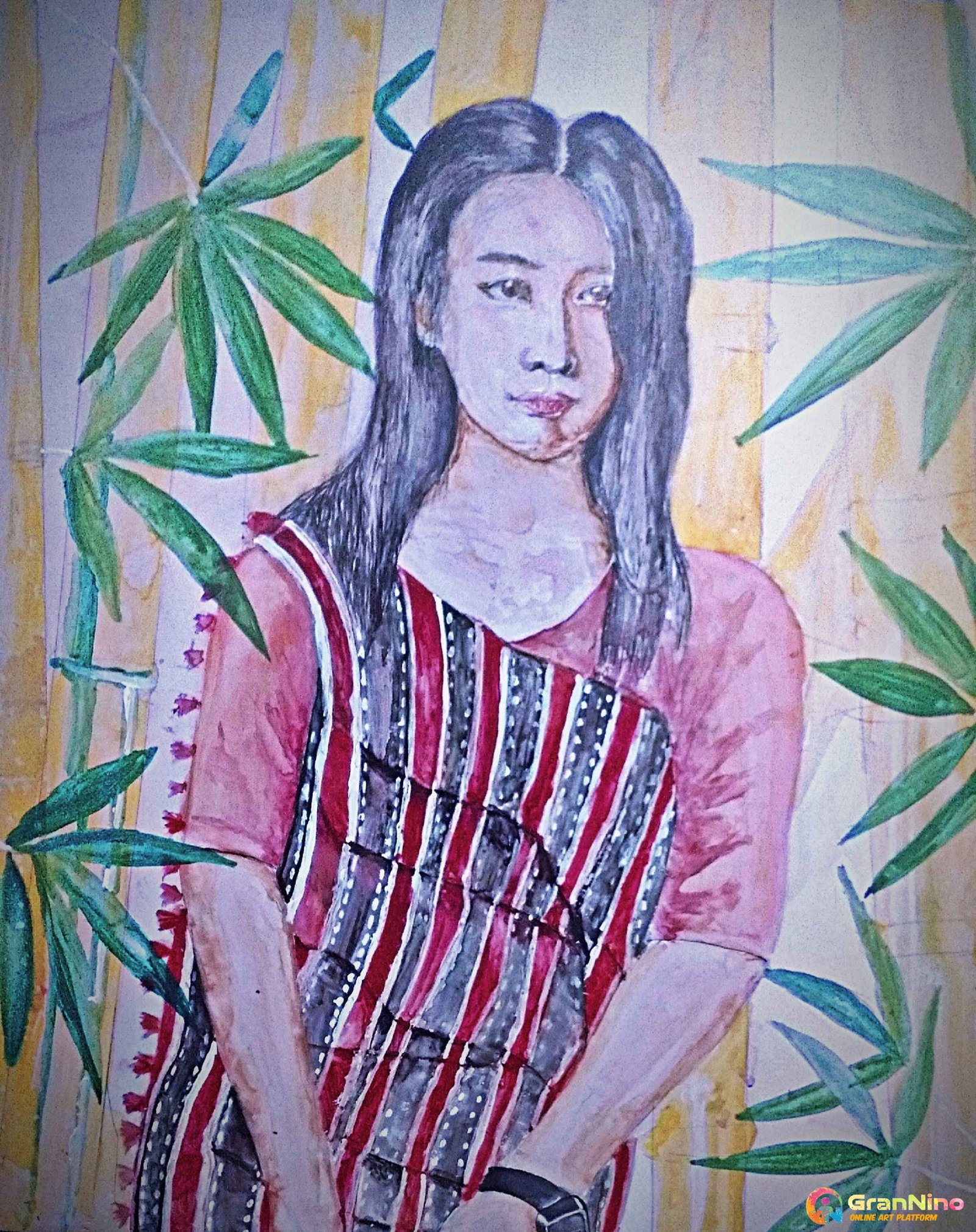 Painting Of Karbi Damsel Lady In Acrylic On Vinyl Board