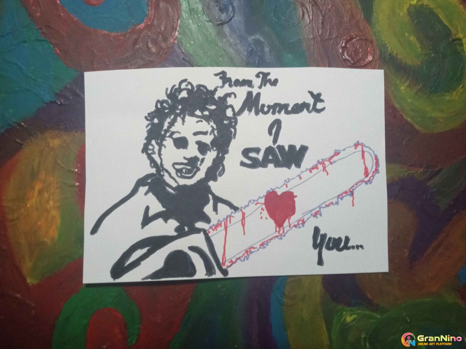 Painting Of Horror Love Card In Sharpie Size 28x18 Sq