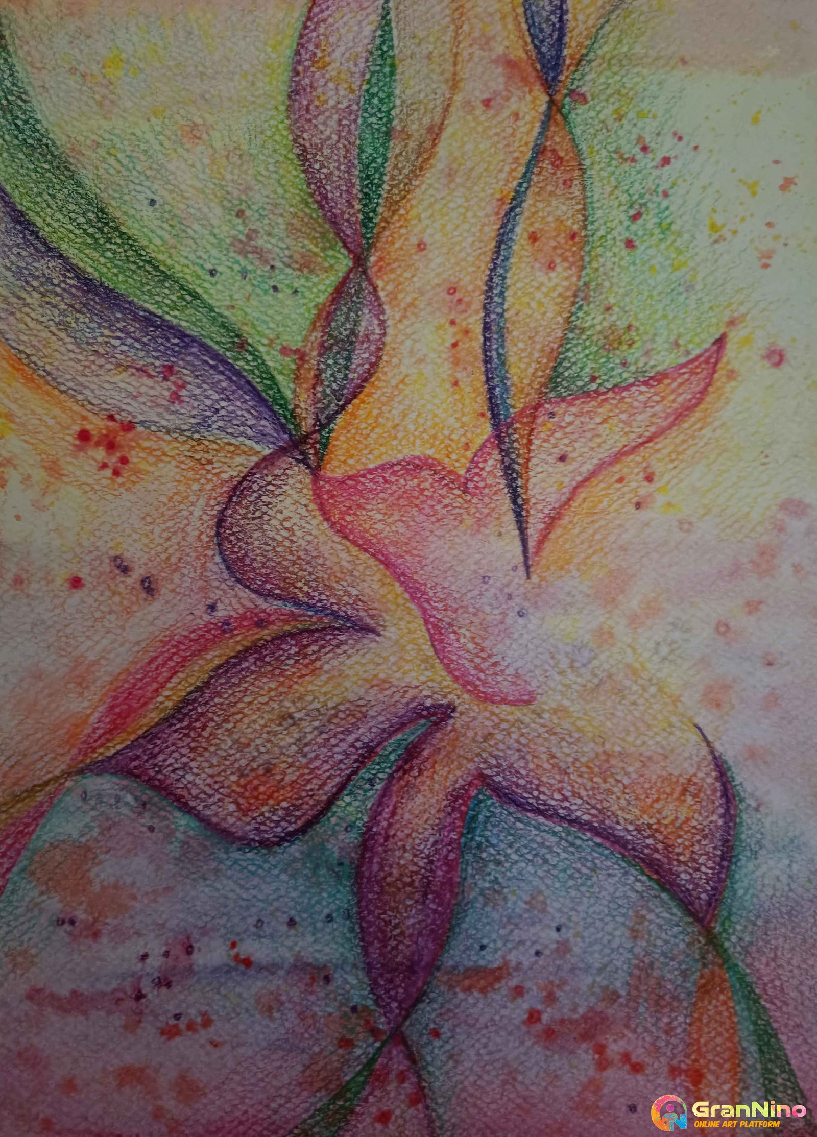 Painting Of Flower 1 In Paper Acquarelle Pencils Size 2030